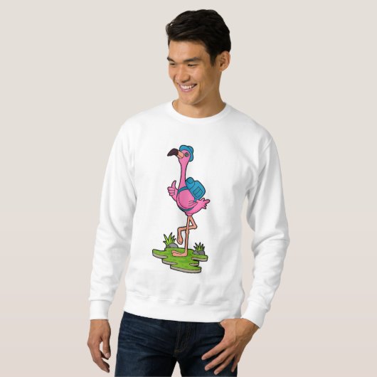 Flamingo as Hiker with Backpack Sweatshirt (Vorne ganz)