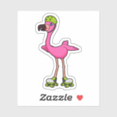Flamingo as Skater with Roller skates & Helmet Aufkleber (Blatt)