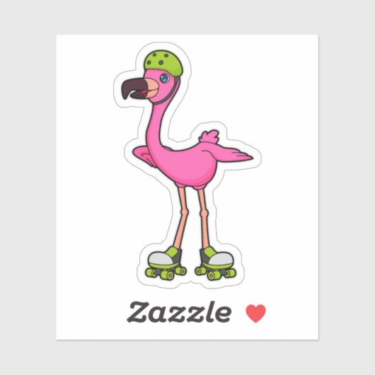 Flamingo as Skater with Roller skates & Helmet Aufkleber (Blatt)