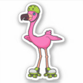 Flamingo as Skater with Roller skates & Helmet Aufkleber (Vorderseite)