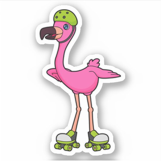 Flamingo as Skater with Roller skates & Helmet Aufkleber (Vorderseite)
