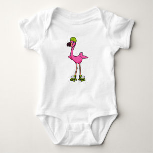 Flamingo as Skater with Roller skates & Helmet Baby Strampler