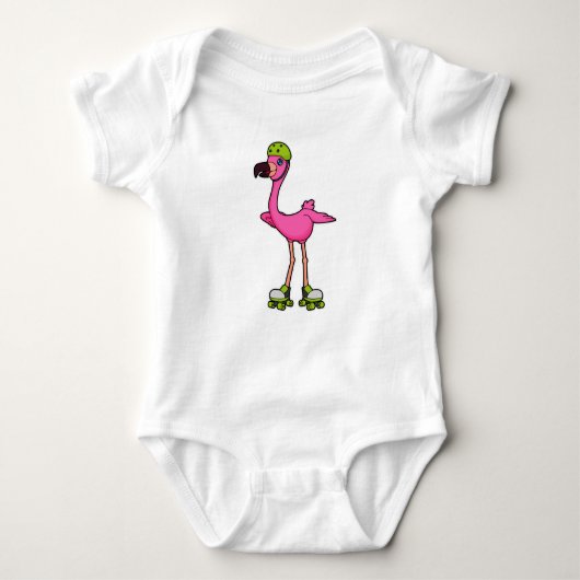Flamingo as Skater with Roller skates & Helmet Baby Strampler (Vorderseite)