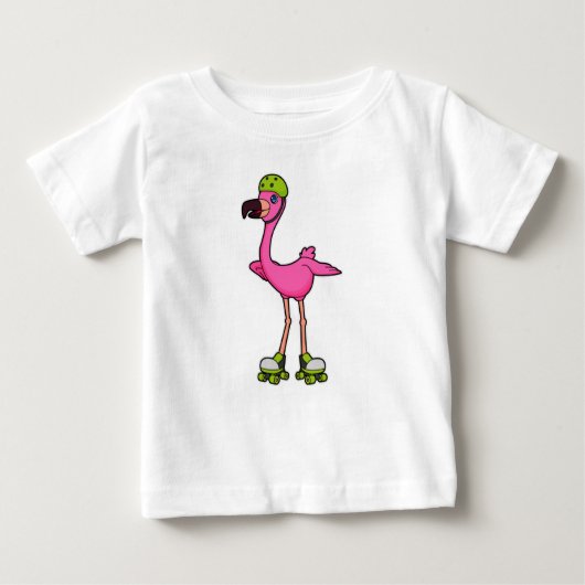 Flamingo as Skater with Roller skates & Helmet Baby T-shirt (Vorderseite)