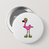 Flamingo as Skater with Roller skates & Helmet Button (Vorne & Hinten)