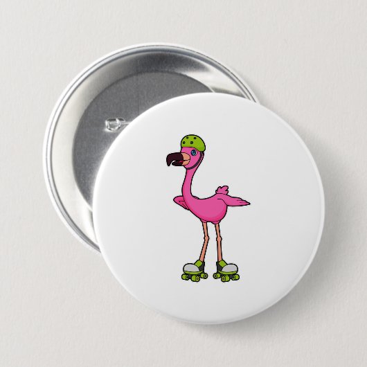 Flamingo as Skater with Roller skates & Helmet Button (Vorne & Hinten)