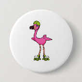 Flamingo as Skater with Roller skates & Helmet Button (Vorderseite)