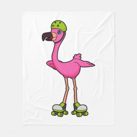 Flamingo as Skater with Roller skates & Helmet Fleecedecke (Vorderseite)