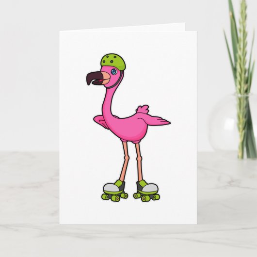 Flamingo as Skater with Roller skates & Helmet Karte (Vorderseite)