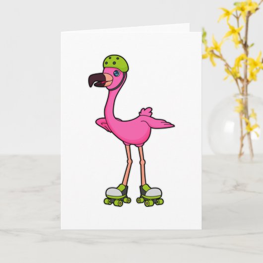 Flamingo as Skater with Roller skates & Helmet Karte (Gelbe Blume)