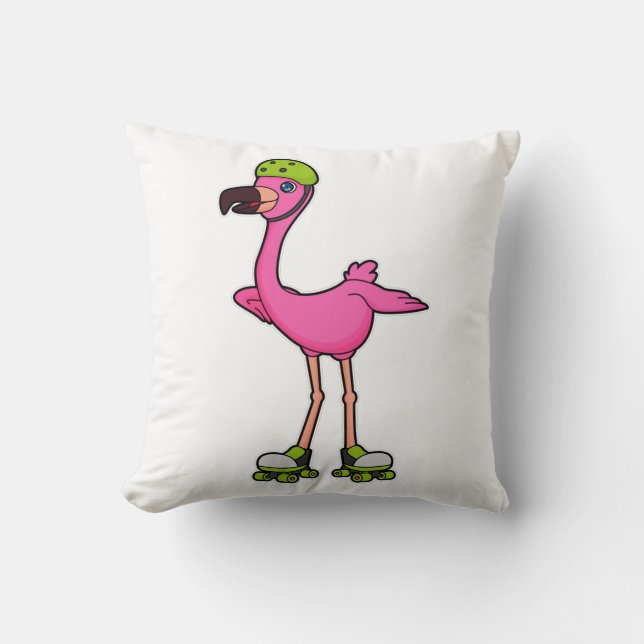 Flamingo as Skater with Roller skates & Helmet Kissen (Vorderseite)