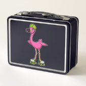 Flamingo as Skater with Roller skates & Helmet Metall Brotdose (Rückseite)