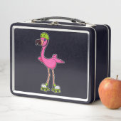 Flamingo as Skater with Roller skates & Helmet Metall Brotdose (Beispiel)