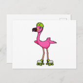 Flamingo as Skater with Roller skates & Helmet Postkarte (Vorne/Hinten)