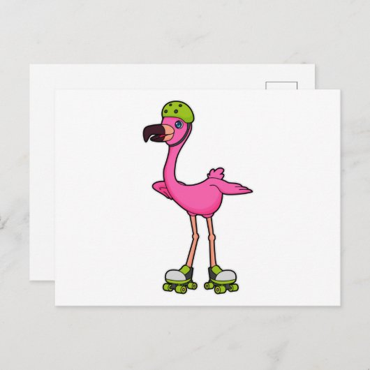 Flamingo as Skater with Roller skates & Helmet Postkarte (Vorne/Hinten)