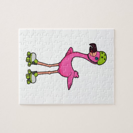 Flamingo as Skater with Roller skates & Helmet Puzzle (Horizontal)
