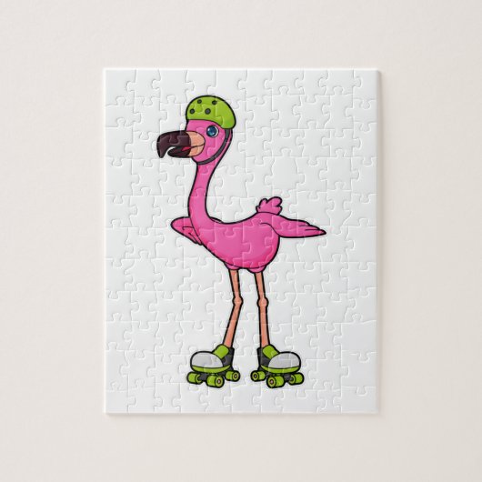 Flamingo as Skater with Roller skates & Helmet Puzzle (Vertikal)