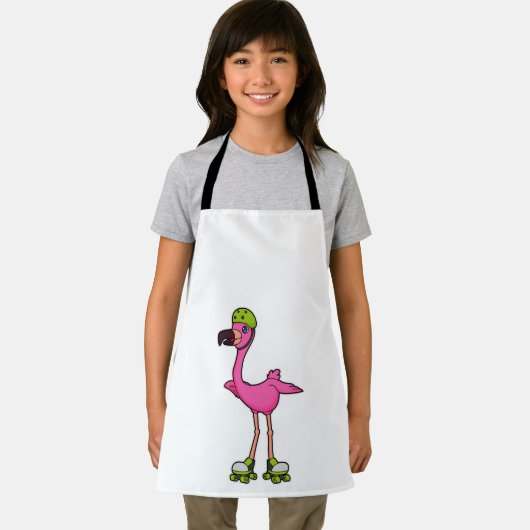 Flamingo as Skater with Roller skates & Helmet Schürze (Insitu)