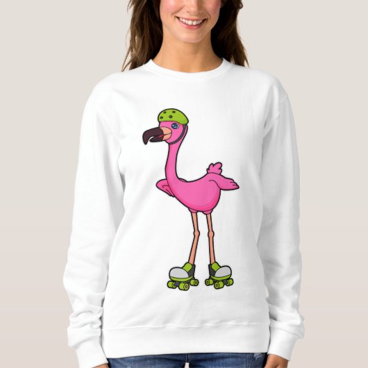 Flamingo as Skater with Roller skates & Helmet Sweatshirt (Vorderseite)