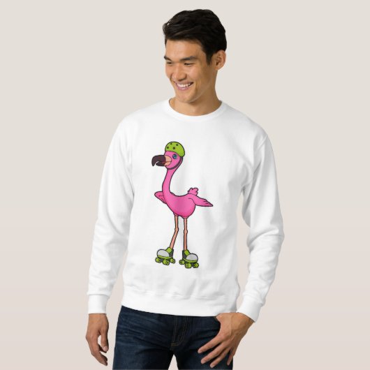 Flamingo as Skater with Roller skates & Helmet Sweatshirt (Vorne ganz)