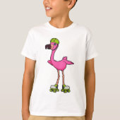 Flamingo as Skater with Roller skates & Helmet T-Shirt (Vorderseite)