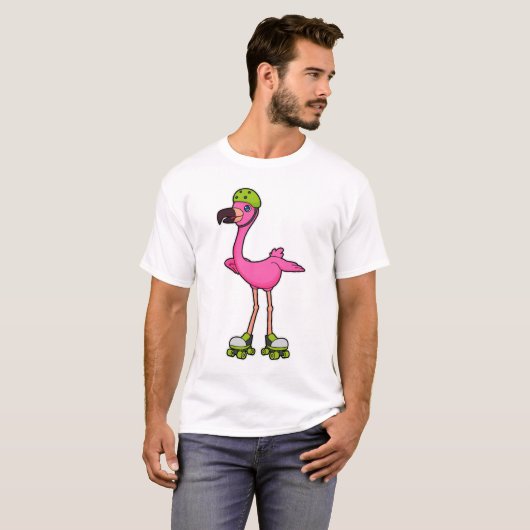 Flamingo as Skater with Roller skates & Helmet T-Shirt (Vorne ganz)