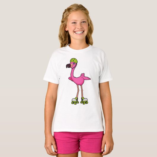 Flamingo as Skater with Roller skates & Helmet T-Shirt (Vorne ganz)
