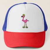 Flamingo as Skater with Roller skates & Helmet Truckerkappe (Vorderseite)