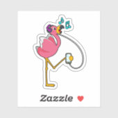 Flamingo at Music with Headphone Aufkleber (Blatt)