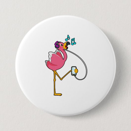 Flamingo at Music with Headphone Button (Vorderseite)