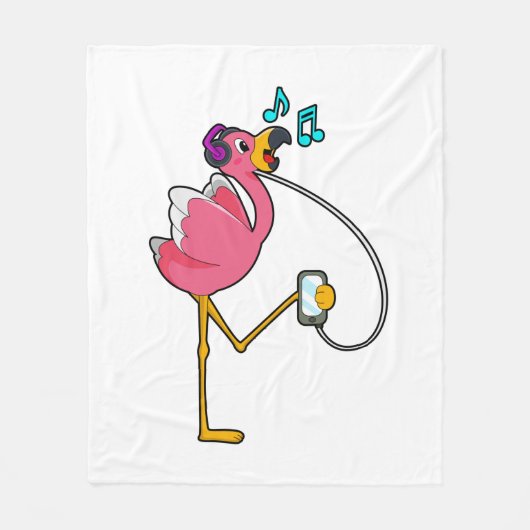 Flamingo at Music with Headphone Fleecedecke (Vorderseite)