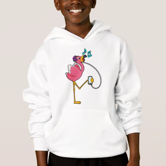 Flamingo at Music with Headphone Hoodie (Vorderseite)