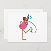 Flamingo at Music with Headphone Postkarte (Vorne/Hinten)