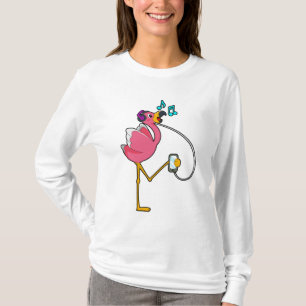 Flamingo at Music with Headphone T-Shirt