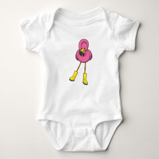 Flamingo at Raining with Rubber boots Baby Strampler (Vorderseite)