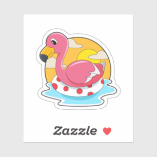 Flamingo at Swimming with Lifebuoy Aufkleber