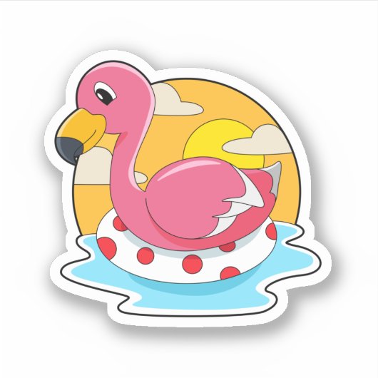 Flamingo at Swimming with Lifebuoy Aufkleber (Vorderseite)
