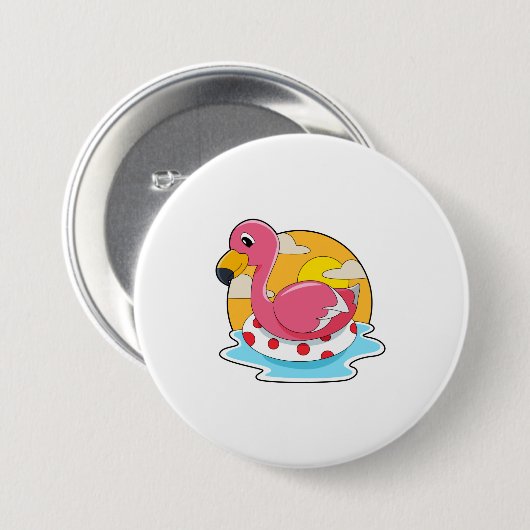 Flamingo at Swimming with Lifebuoy Button (Vorne & Hinten)