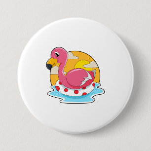 Flamingo at Swimming with Lifebuoy Button