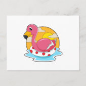 Flamingo at Swimming with Lifebuoy Postkarte (Vorderseite)