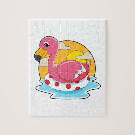 Flamingo at Swimming with Lifebuoy Puzzle (Vertikal)