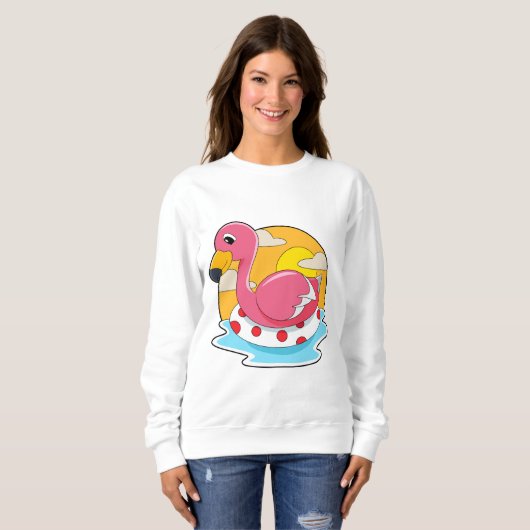 Flamingo at Swimming with Lifebuoy Sweatshirt (Vorne ganz)