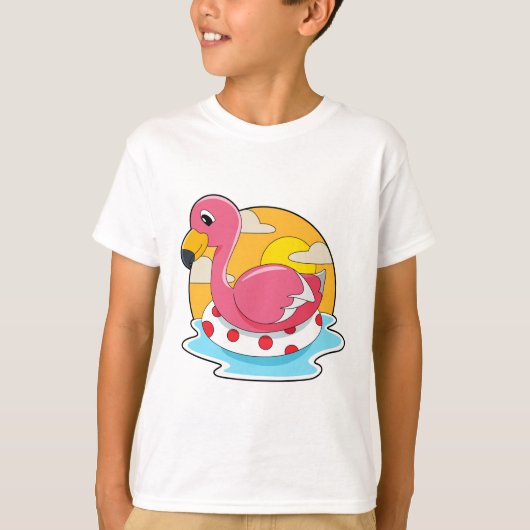 Flamingo at Swimming with Lifebuoy T-Shirt (Vorderseite)