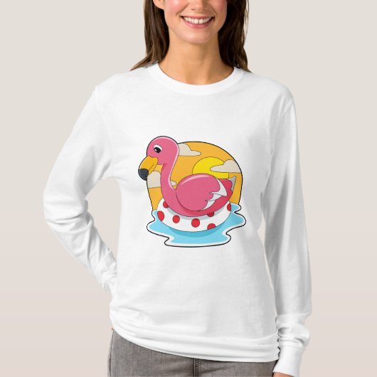 Flamingo at Swimming with Lifebuoy T-Shirt (Vorderseite)