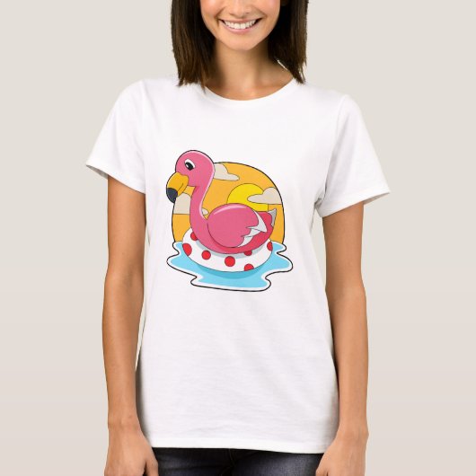 Flamingo at Swimming with Lifebuoy T-Shirt (Vorderseite)