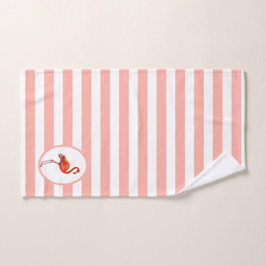 Flamingo auf Coral & White Strip Badetuch Set (Handtuch)