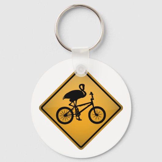 Flamingo auf dem Fahrrad Schlüsselanhänger (Vorderseite)