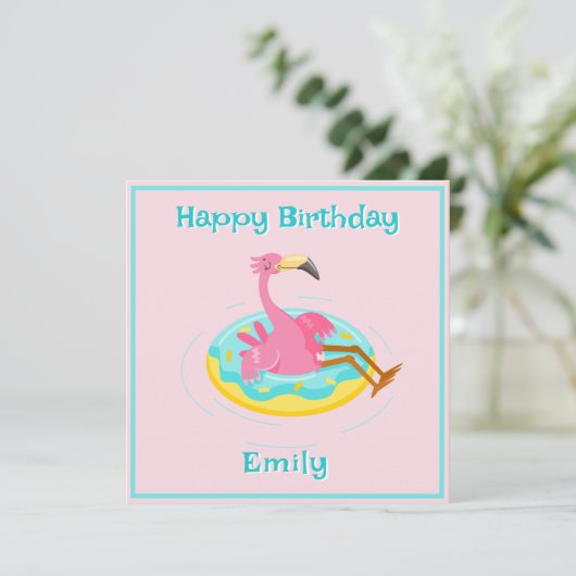 Flamingo auf einem Ring mit Pool Karte (Stehend Vorderseite)