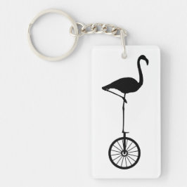 Flamingo auf einer Rad-schrulligen Silhouette Schlüsselanhänger