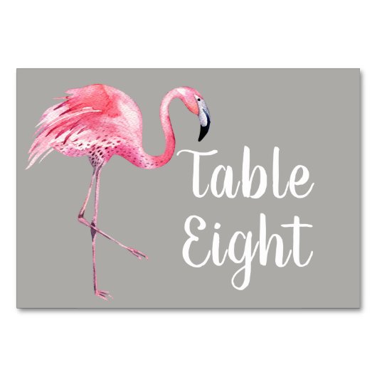 Flamingo auf Grau Tischnummer (Vorderseite)